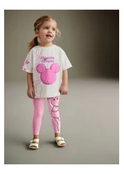 Lolliboomkids طقم بناتي باللون الوردي - تي شيرت قطني بنمط مطرز وطبعة وسروال ضيق، قطعتان
