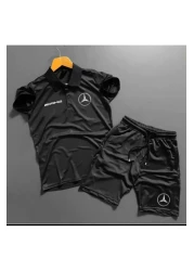 ByFourMan Black Polo Neck Amg Printed Short Sleeve Tracksuit Set
