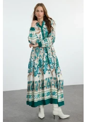  Modest Green Floral Patterned Viscose Dress - TCTSS24EB00221