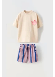Monila New Season Boy's T-Shirt and Striped Shorts Set