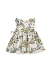 Patique Kids Cream Rabbit Patterned Gathered Cotton Girl's Dress