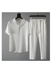 DWN WEAR Unisex Summer Lycra Crinkle Fabric - Short Sleeve T-Shirt and Sweatpants Set