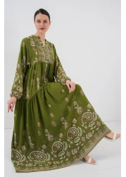 Bigdart 2423 Authentic Patterned Hijab Dress - D.Khaki