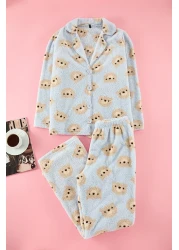  Collection طقم بيجامة شتوية محبوكة من Wellsoft مع دمية دب باللون الأزرق الفاتح THMAW25PT00054