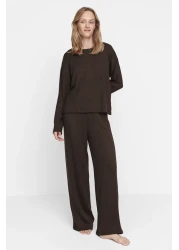  Collection Brown Corded Knitted Pajama Set Thmaw21Pt0684