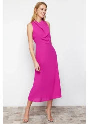  Collection Pink Degaje Neck Skirt Cut Detail Midi Woven Dress TWOSS24EL00390
