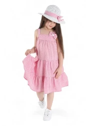 VOY KİDS Girl's Summer Patterned Dress with Hat