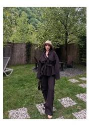 MY LİKA Tie Waist Denim Suit Oversize Jacket and Trousers