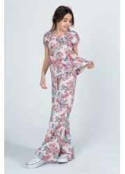 Kyron Girl's 100% Woven Viscose Floral Patterned Bottom and Top Set