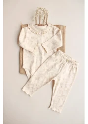 OhlalaKoala Cream Branch Patterned Ruffled Body Tights Set