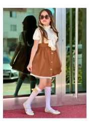 kokoşum baby Girl's Summer Suspender Skirt And Short Sleeve Blouse Set Socks