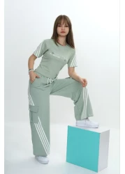 Asortix طقم بناتي مكون من قطعتين من الأعلى والأسفل - بنطلون بجيب كارجو وتي شيرت بأكمام قصيرة - 100% قطن