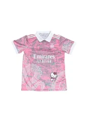 Toum الوردي كيتي مدريد التنين جيرسي أسود زر الياقة جيرسي