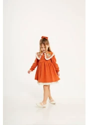 Karan Kids Girl's Collar Embroidery Detail Dress (Buckle Is Gift)