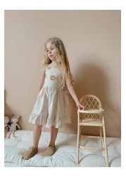 YİGİT BUTİK Yigit Boutique Floral Embroidered Strappy Girl's Dress