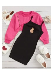 DLRboutique Teddy Bear Print Dress & Crop Sweat Combination