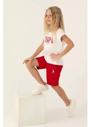 U.S. Polo Assn. US Polo Assn Licensed Flower Written Red Girl's Bermuda Suit