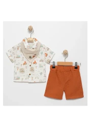 Little Pumpkin Car Printed Bib Detailed Baby Boy Shorts Set