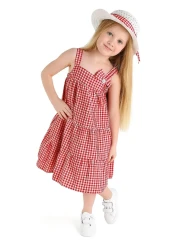 Midani Store Summer Girl's Dress Set with Straw Hat - Plaid Pattern (4-10) Years