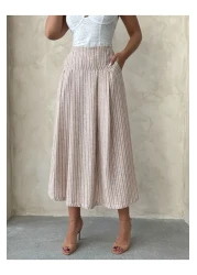 HARVESSE Pleated Midi Linen Look Skirt