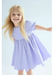 Kyron 100% Cotton Collar Button Closure Baby Girl Dress - Lilac