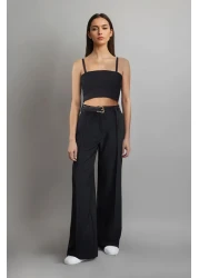  Collection Black Pleated Wide Leg/Wide Leg Woven Pants Twoaw25Pl00109 Palazzo