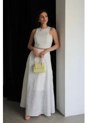 Julidress Embroidery Fabric Lace Detailed Crop Blouse and Maxi Long Skirt Bottom Top Premium Set