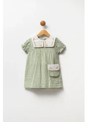 Minipodyum Baby Girl Embroidered Baby Collar Muslin 100% Cotton Bag Holiday Dress