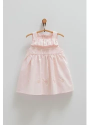 KIPIRIK BABY Baby Girl Dress Pink Strap Ruffle Flower Embroidered