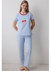 Penti Cherry Pants Light Blue Pajama Set
