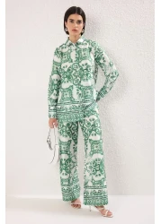  Modest Mint Patterned Satin Woven Bottom-Top Set Tctaw25Us00081