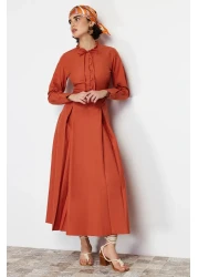  Modest Tile Collar Tie Detailed Buttoned Woven Dress TCTSS24EB00149