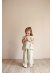 Oh La La Koala For Little Ones Green Striped Back Detailed Muslin Suit