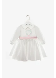 Le Mabelle White Long Sleeve Flower Embroidered Girl's Dress - Rina