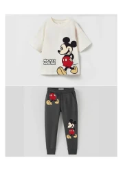 Machetta Walking Mickey Mouse Printed Summer Unisex Children's Set - T-Shirt Tracksuit Set