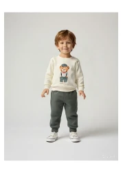 damdamin 100% Cotton Teddy Bear Printed Long Sleeve Baby Boy Suit with Snap Collar