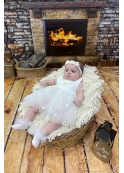 Beniizle Bodysuit Dress - Daisy Embroidered, Tulle and Snap, 100% COTTON, 6-24