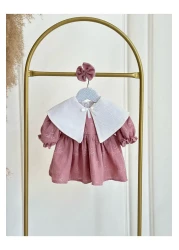 Hobidik Baby Girl Child Dried Rose Muslin Scalloped Fabric Collar Eid Birthday Mevlüt Dress