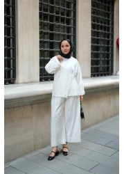 LOCCO Almond Stitched Women's Kimono Set White