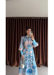 HAZELANNA Imported Dress with Blue Large Cuffs