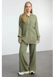  Modest Oversize Khaki Knitwear Top and Bottom Set with Hood - Tctaw25Us00022