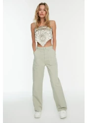  Collection High Waist Wide Leg Jeans with Stone Pocket Detail TWOAW22JE0595