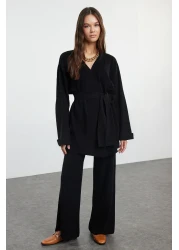  Collection Black Midi Length Belted Knitwear Bottom-Top Set Twoaw25Au00027