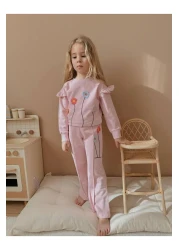 YİGİT BUTİK Floral Embroidered Ruffled Girl's Bottom and Top Set