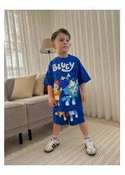 JELİBOOM Bluey Motif 100% Organic Cotton Children's Shorts Set