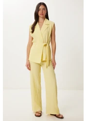 Lovelyİstanbul Belted Vest Palazzo Knitted Suit Yellow Lby0002