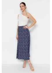  Collection Blue Floral Patterned Viscose Midi Skirt - TWOSS23ET00295
