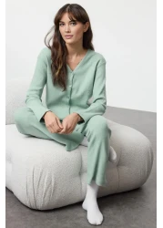  Collection Mint Brushed Soft Corded Cardigan Knitted Pajamas Set Thmaw25Pt00074