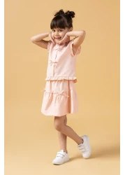 Minipodyum Girl's Balloon Skirt and Bow Detailed Summer Double Suit