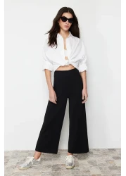  Collection High Waist Cut Detail Black Culotte Trousers - TWOSS24PL00036